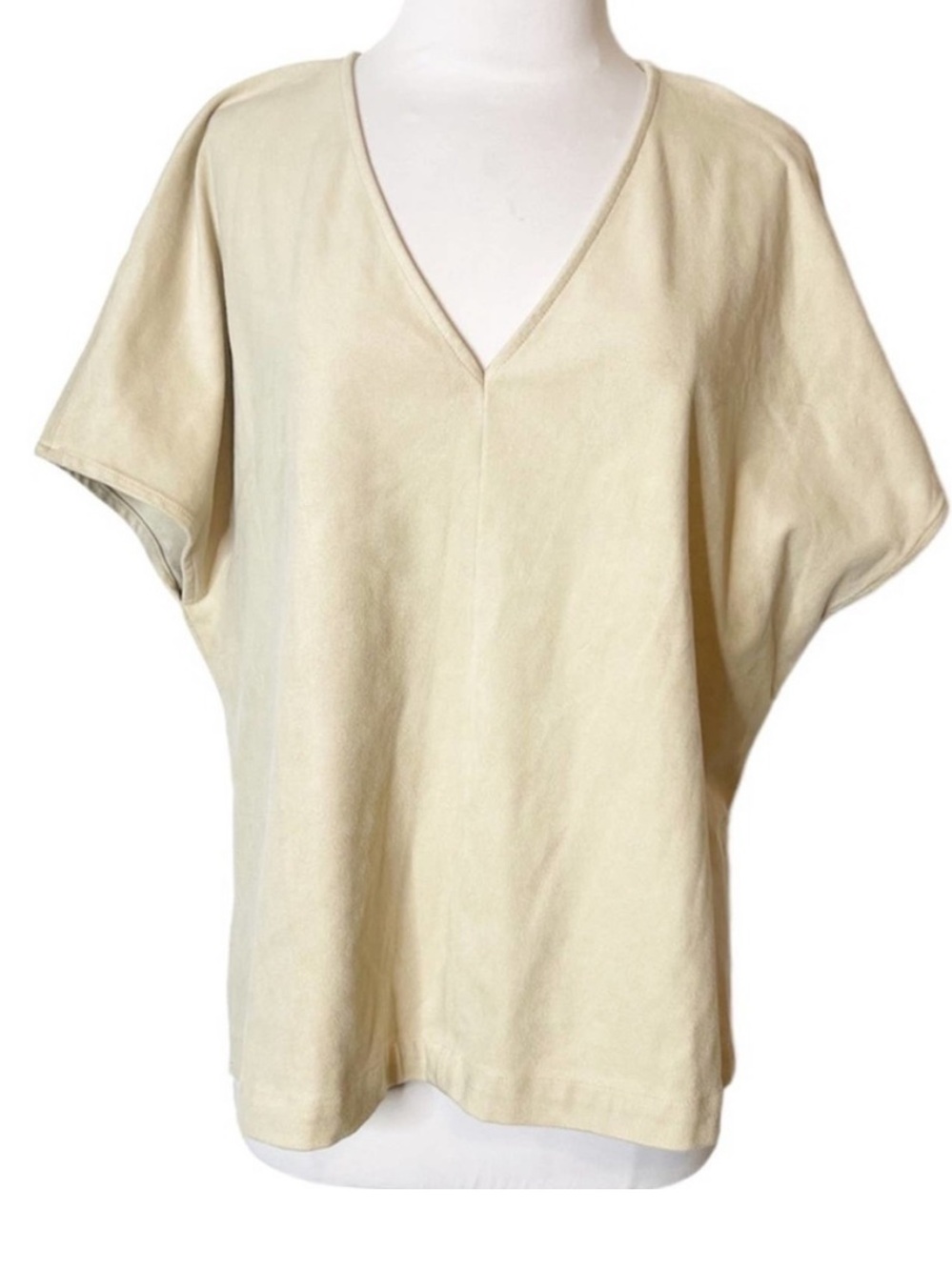 Marie Oliver Neutral Cream V-Neck Boxy Oversized Tunic Top